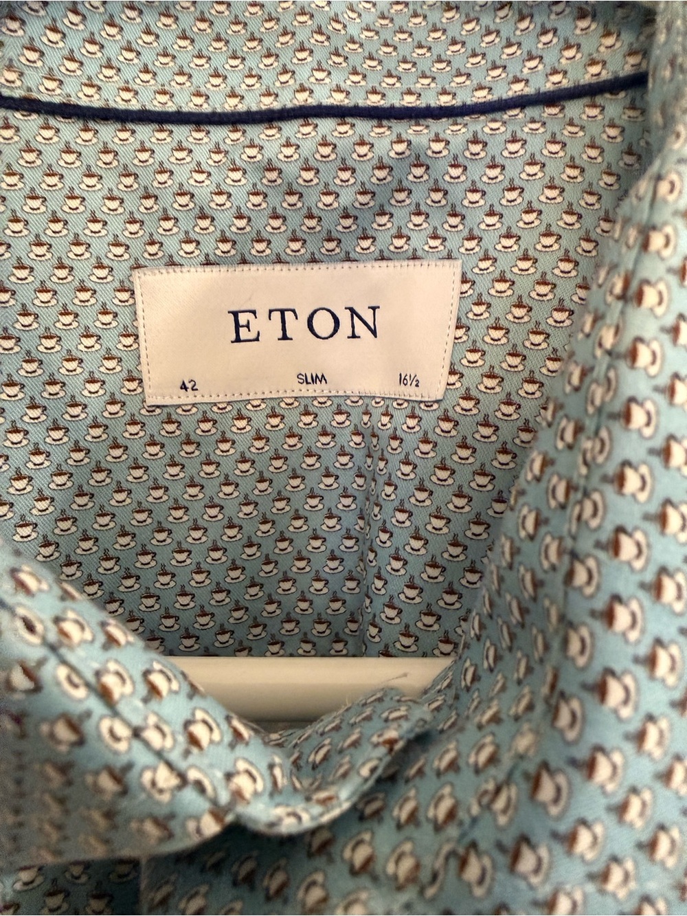 Eton Light Blue Micro Print Slim Fit Button-Down Shirt